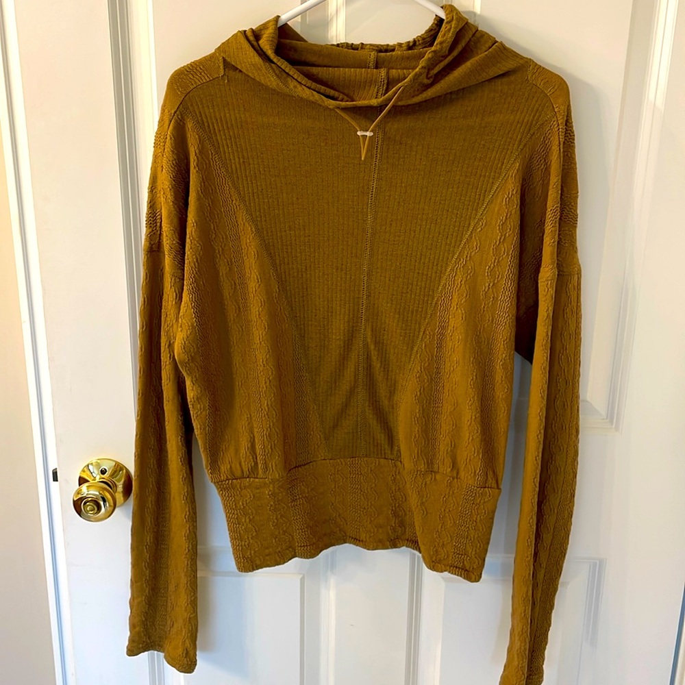 FP Movement by Free People Tan Mock Neck Hoodie Long-Sleeved Shirt